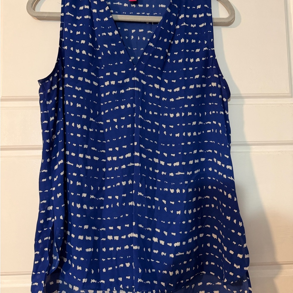 Vince Camuto Navy and White Sleeveless Blouse